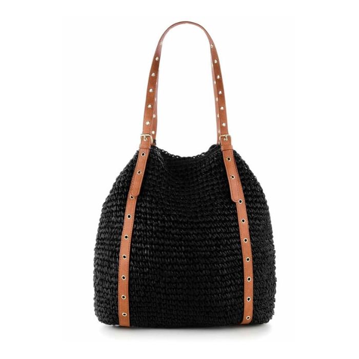 black straw crocheted shoulder bag