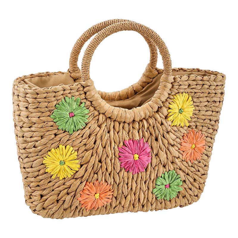 Colorful Flowers Straw Tote