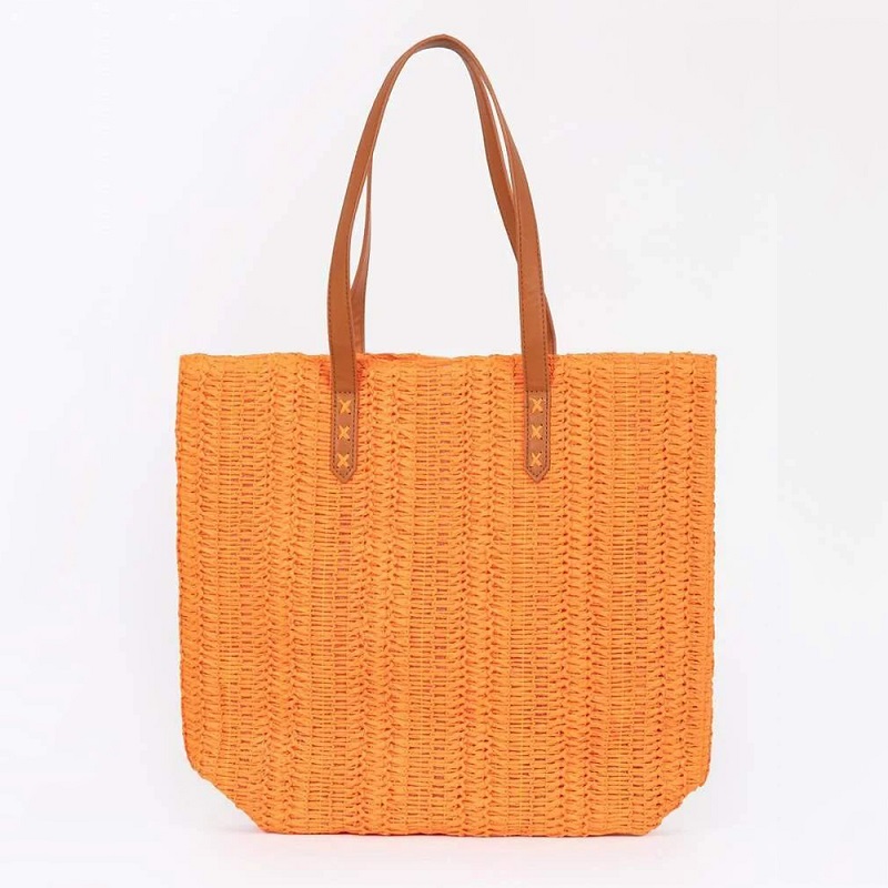 Contrast Tape Double Handle Straw Bag