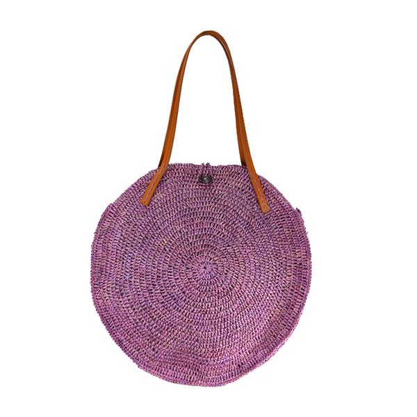 round straw raffia tote bag with leather straps