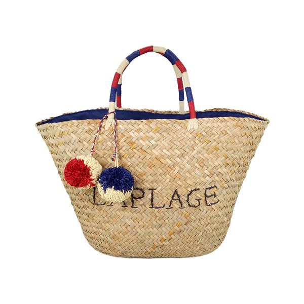 Sea grass straw tote bag with La Plage embroidery made in Qingdao