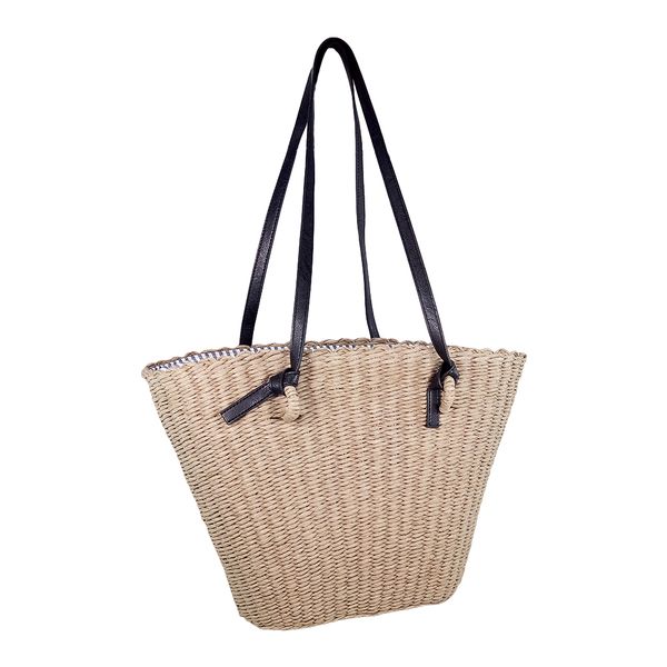 Gray straw bag with removable straps