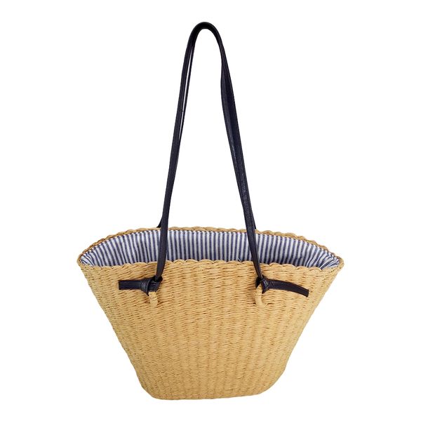 Beige paper straw beach bag