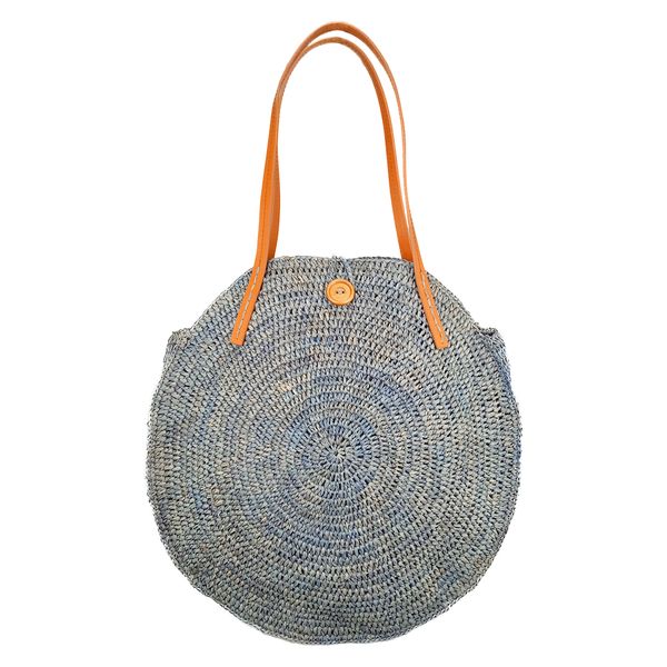 Round raffia straw tote bag