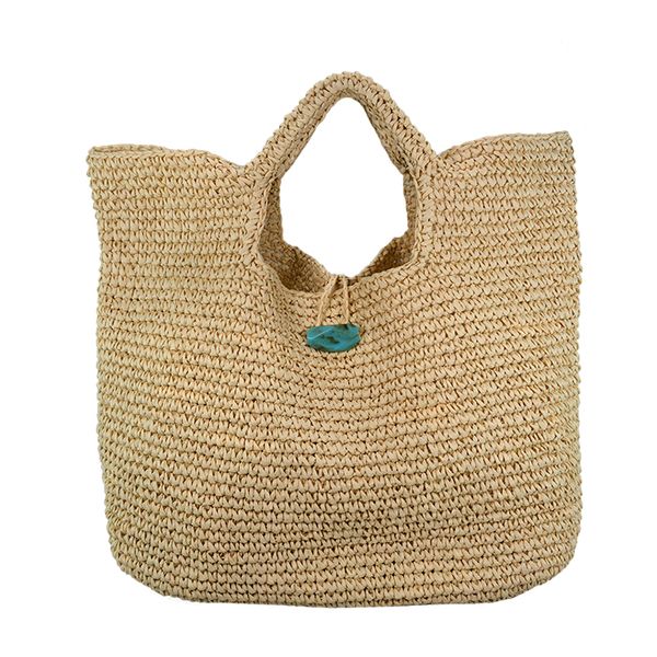 Paper straw tote bag with stone closure