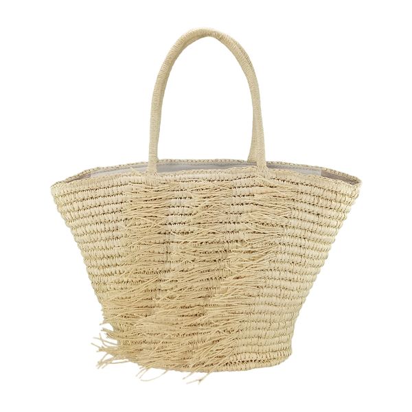 Fringes trimming straw crochet tote bag