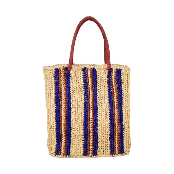 Straw striped raffia beach tote bag