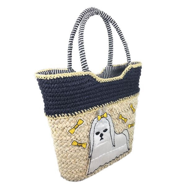 Handmade straw tote bag with embroidery