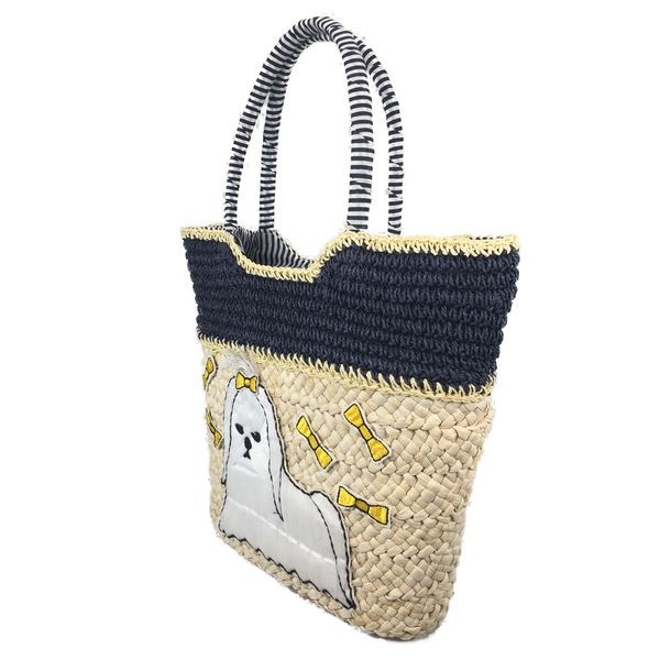 Handmade straw tote bag with embroidery