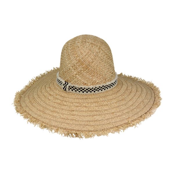 raffia straw hat featuring a fringed brim