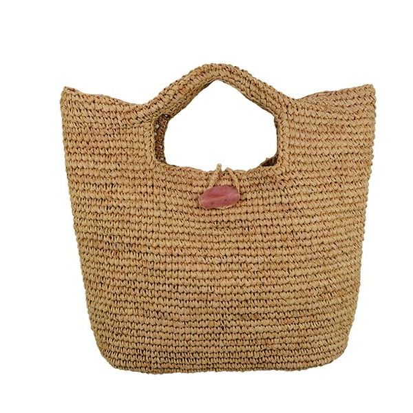 raffia straw bag with stone closure for the summer