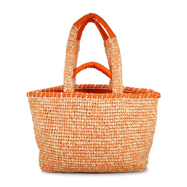 orange crochet straw shoulder bag
