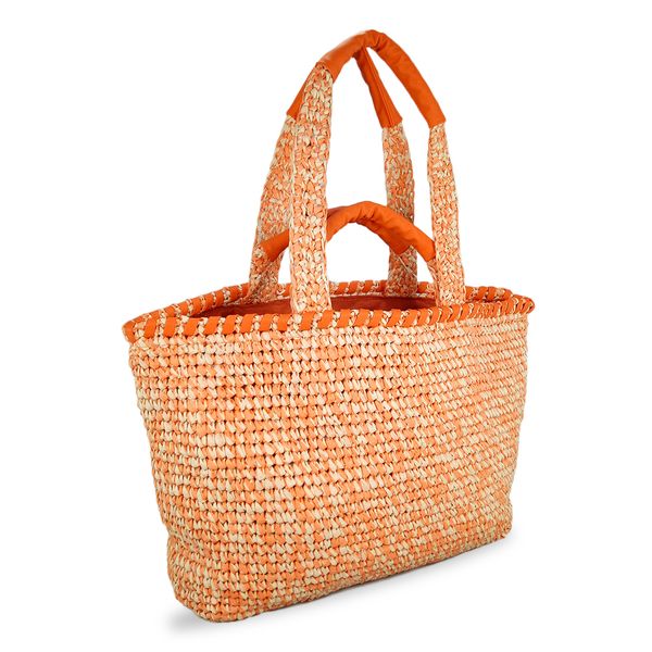 orange crochet straw shoulder bag