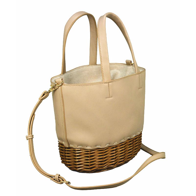 handcrafted wicker rattan bag in rattan and leather
