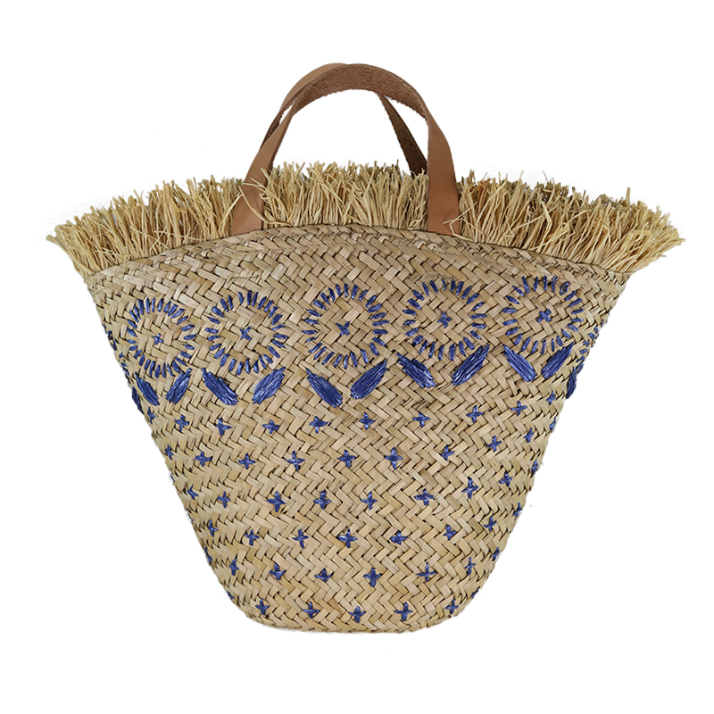women handmade straw bag beach handbag with embroidery 