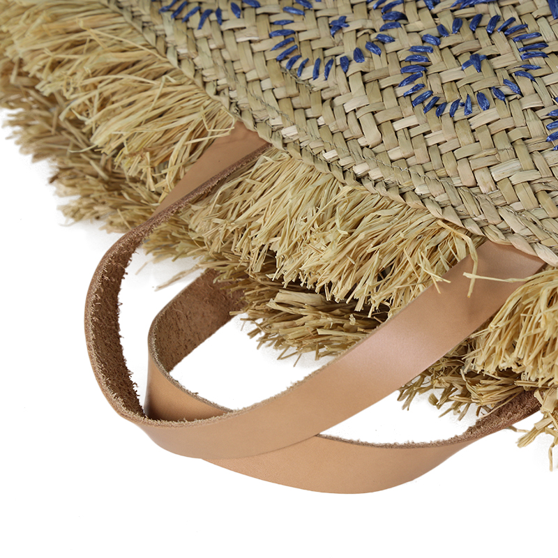 women handmade straw bag beach handbag with embroidery 