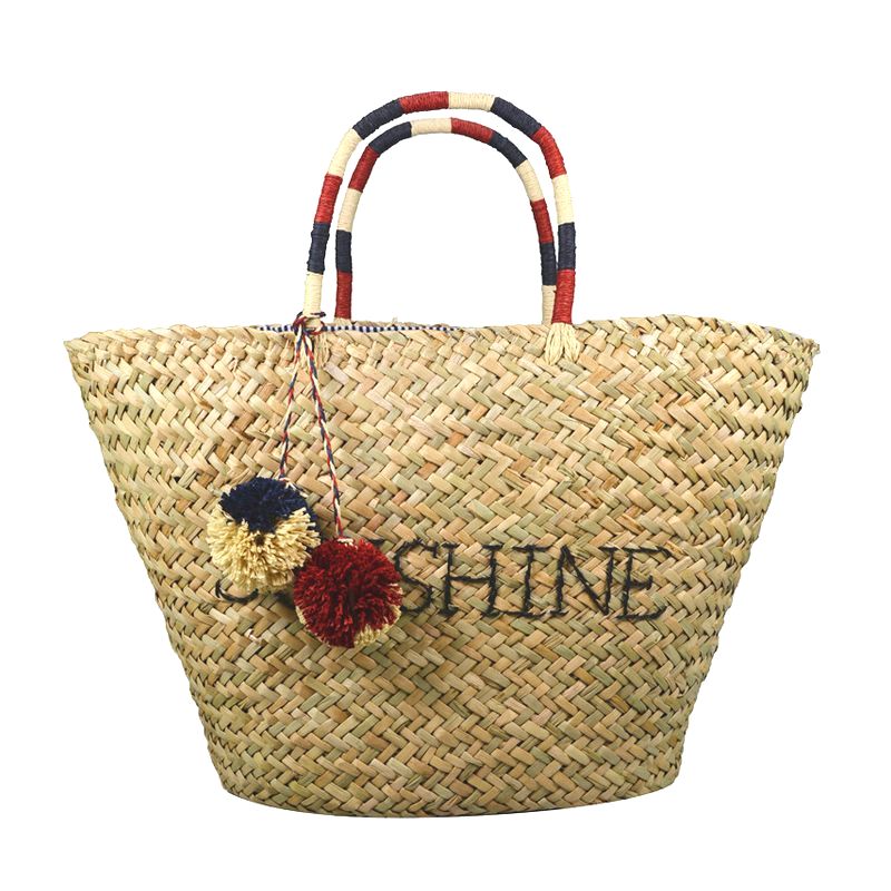 Tote seagrass bag with SUNSHINE embroidery
