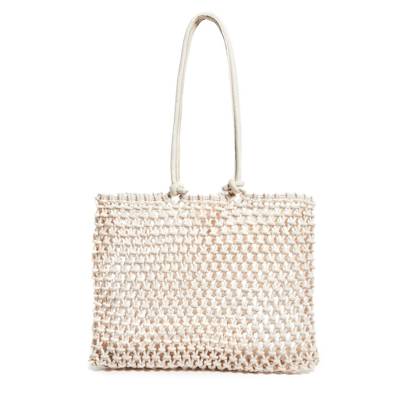 cream fabric crocheted shopper bag