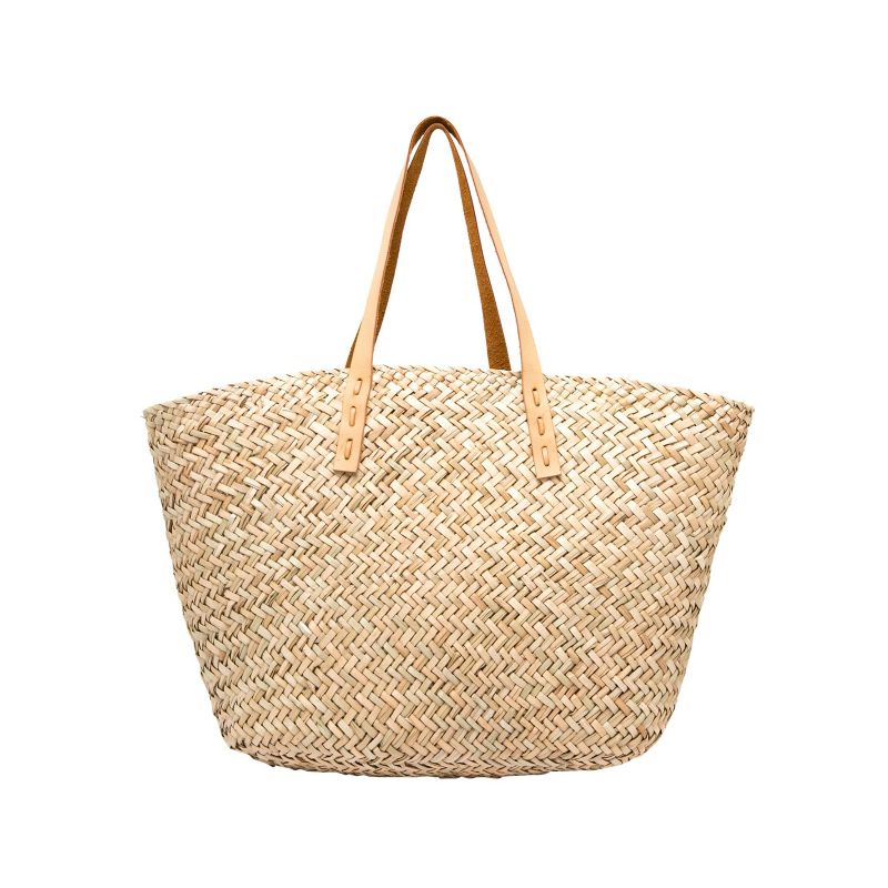 pom poms handwoven seagrass tote