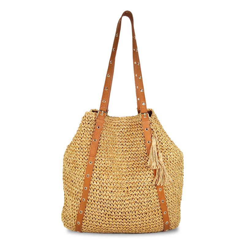 large crocheted straw shoulder bag