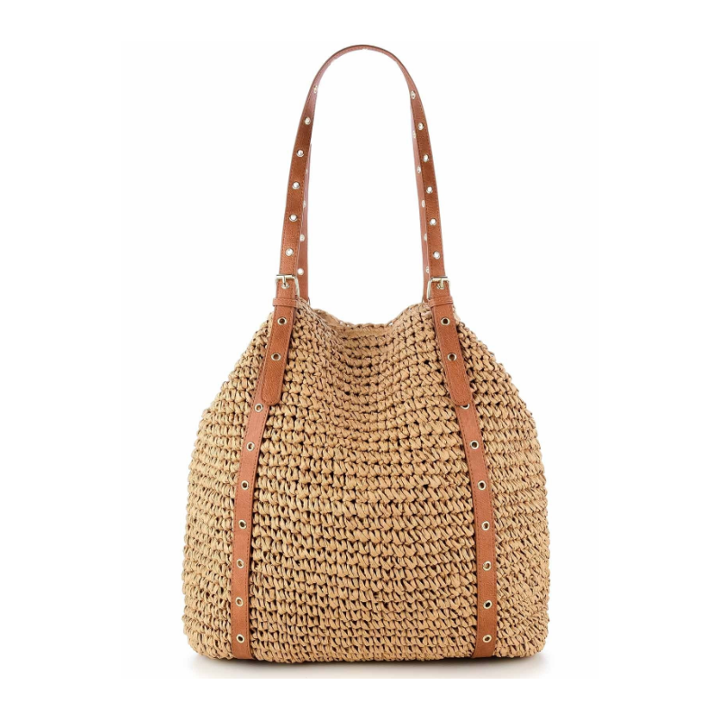 large crocheted straw shoulder bag