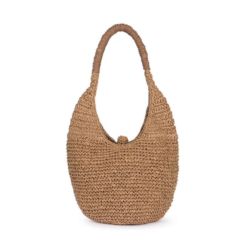 Straw hobo summer handbag with canvas lining