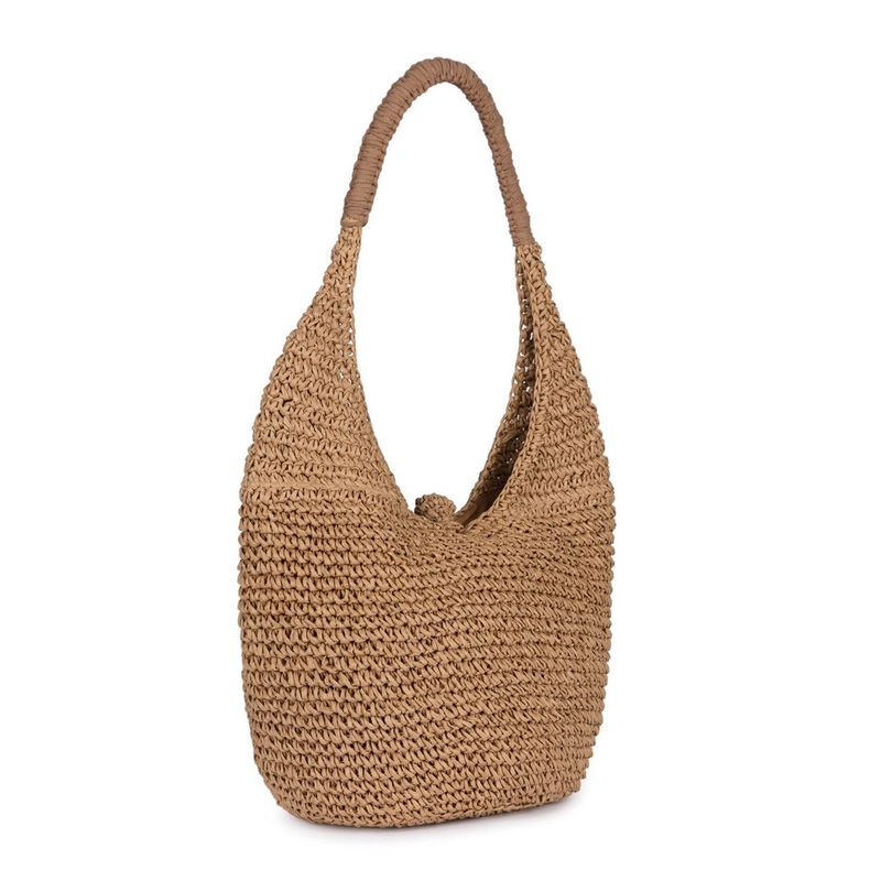 Straw hobo summer handbag with canvas lining