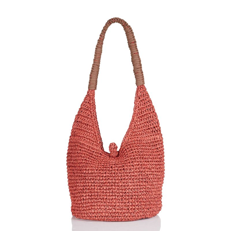 Straw hobo summer handbag with canvas lining