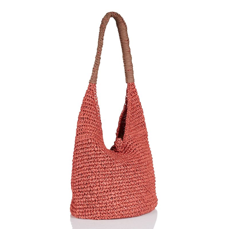 Straw hobo summer handbag with canvas lining