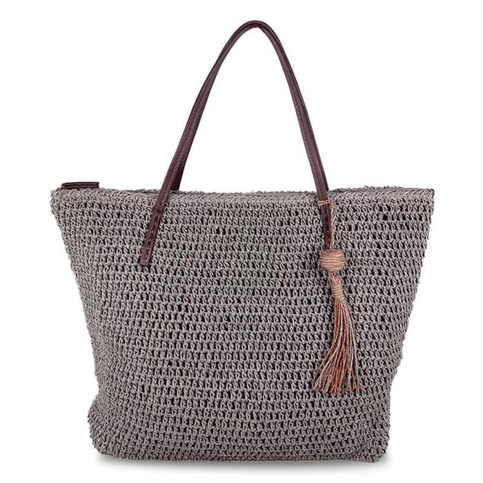 top straw tote bag with zipper