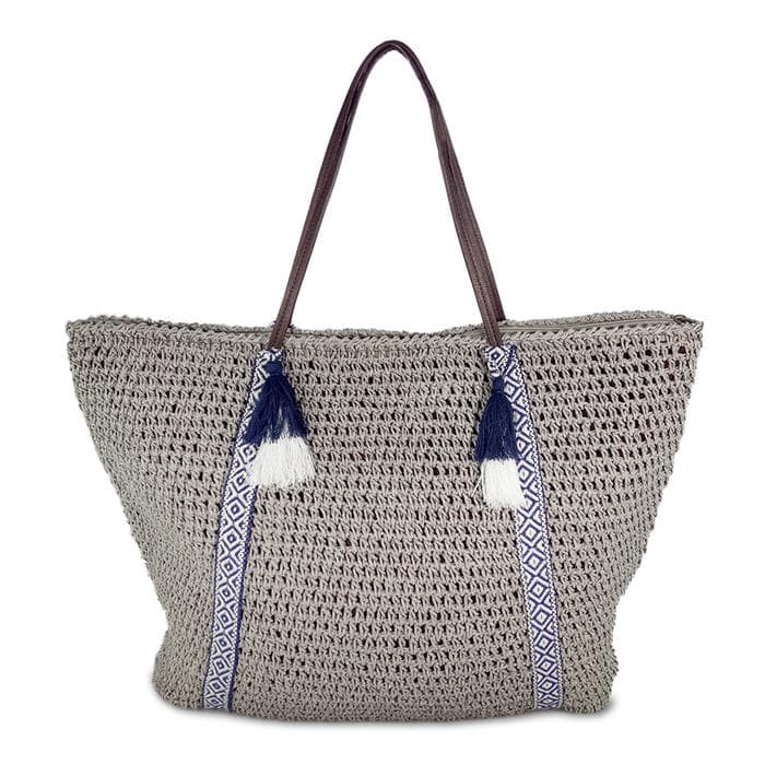 zippered straw shoulder bag