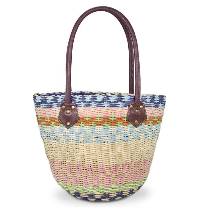 multicolor woven straw tote