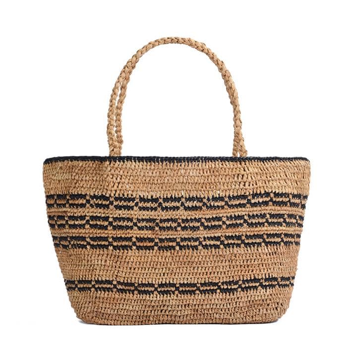 Cute Straw striped raffia beach tote bag 