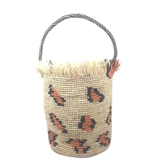 Raffia frayed maxi handbag in leopard print