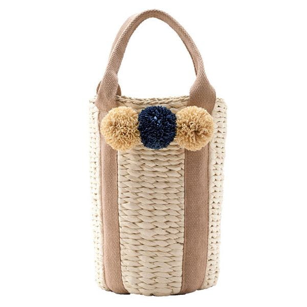 Handmade round straw tote bag