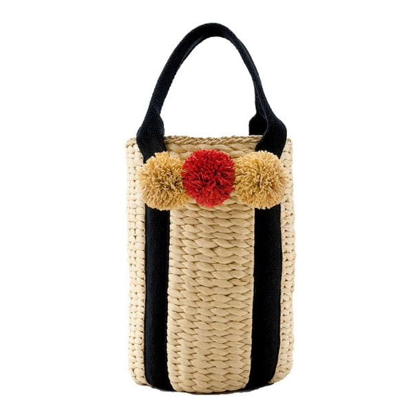 Handmade round straw tote bag
