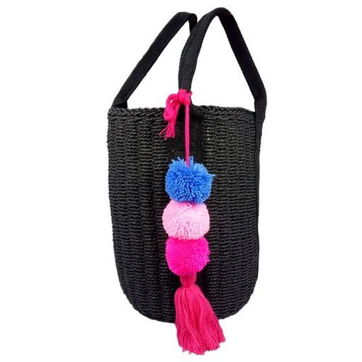 Handmade crochet paper straw barrel handbag tote