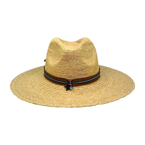 straw raffia braid summer hat with silver star
