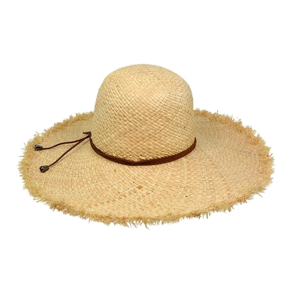 raffia straw hat with leather trimmings