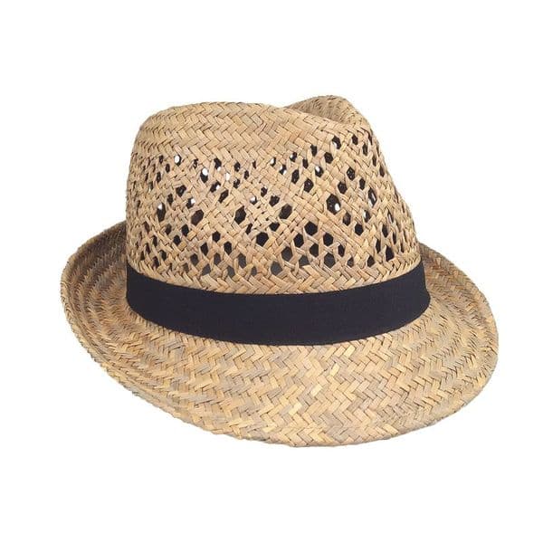 Straw Fedora Hat Men / Women's Summer Short Brim Beach Cap with Band