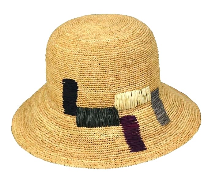 raffia straw sun hat with embroidery