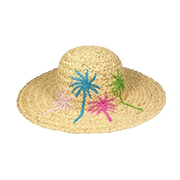 wide brim raffia braid sun hat with embroidery