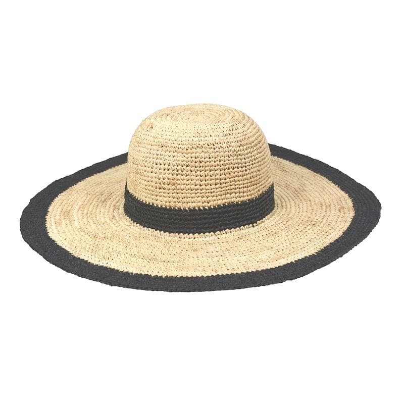 Wide Brim Raffia Hat with Contrast Trim