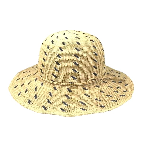 Wide Brim Raffia Hat with dots trimmings