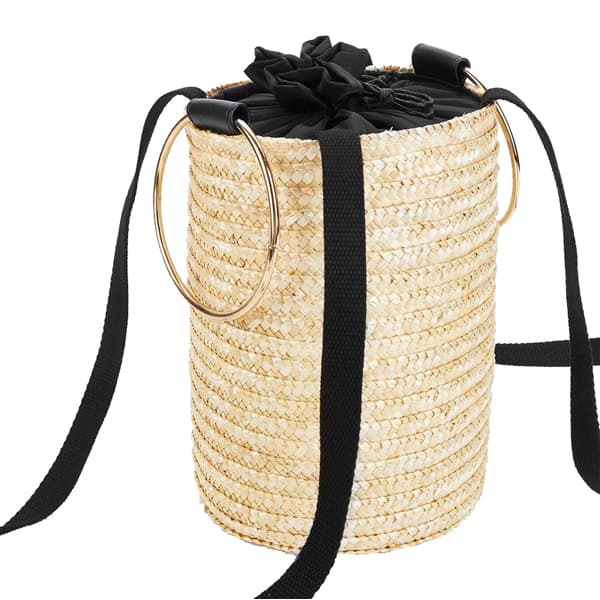 Straw Bucket Bag With Ring Handle