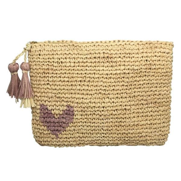 large heart raffia zip pouch