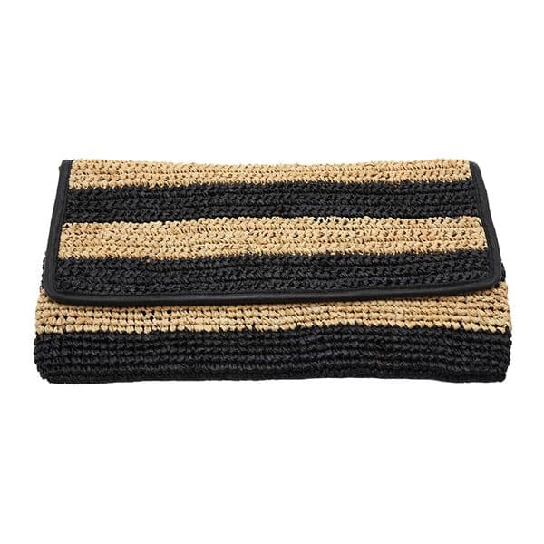 Straw striped crochet raffia clutch