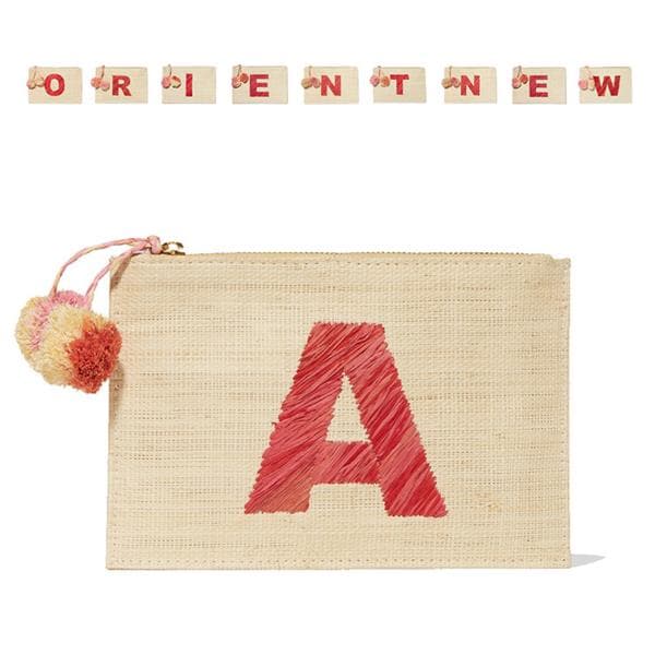 natural straw raffia clutch with embroidery