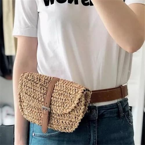 summer straw waist bag for women