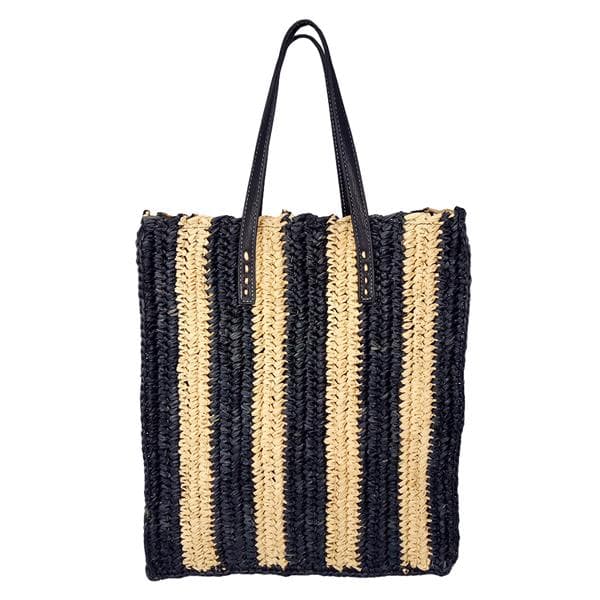 Straw striped raffia beach tote bag